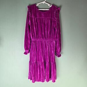 Colorful Planet Girls Large Velvet Tiered Long Sleeve Dress 10 12 Stretch